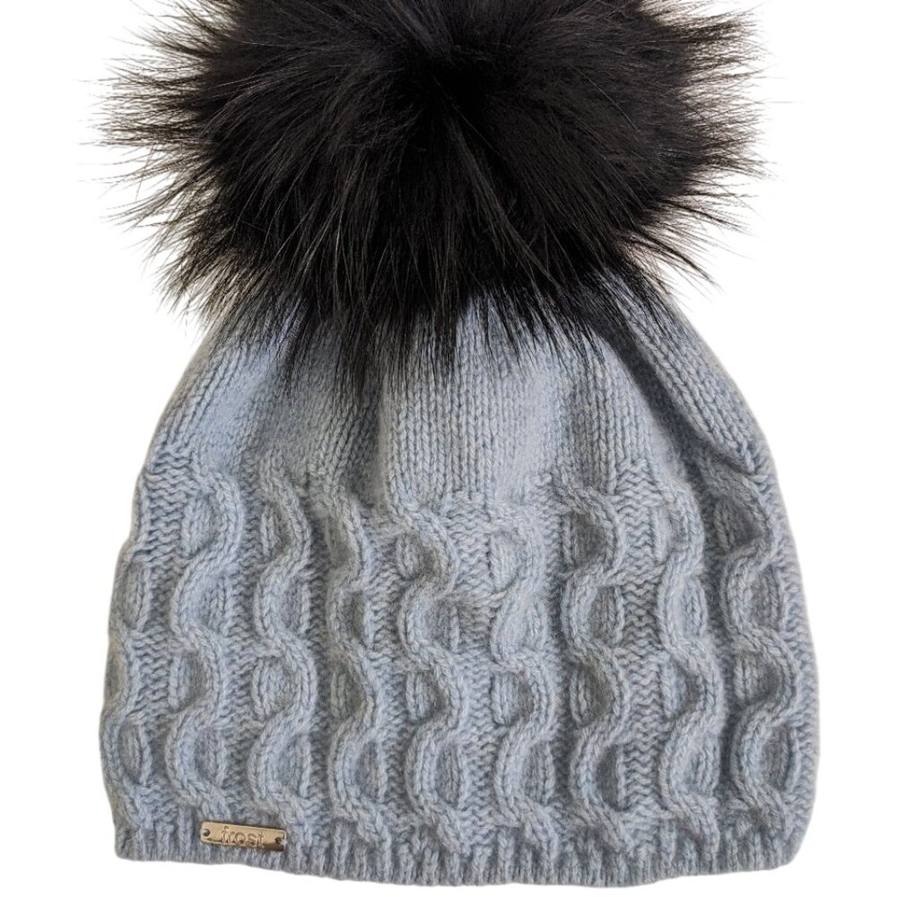 50% Cashmere 50% Merino Wool Hat with Raccoon Pom